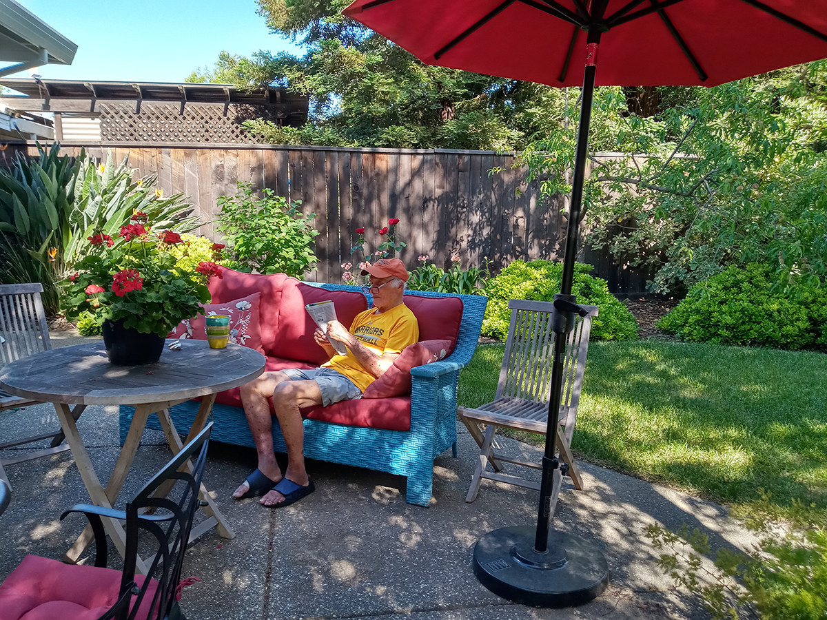 Reading-in-back-yard